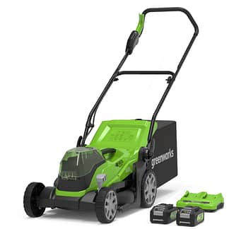 Greenworks 48V 36cm Cordless Brushless Lawnmower (2 x 4 AH Batteries & 4A Dual Port Charger) NEW