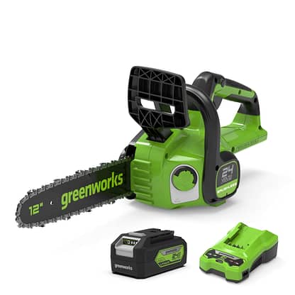 Greenworks 24V 30cm Cordless Brushless Chainsaw(4AH Battery & 2A Charger)